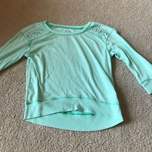 Mint green 3/4 sleeve shirt with rhinestones